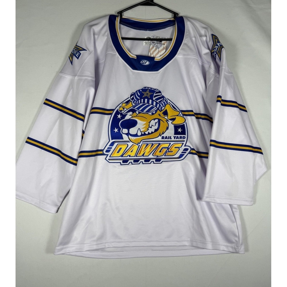 NWT Roanoke Railyard Dawgs White Hockey Jersey Adult Small Long Sleeve OT Sports